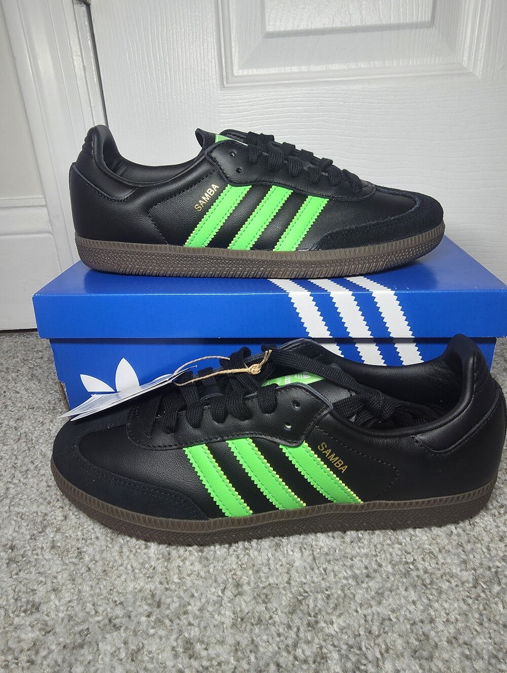Adidas Samba Men's Black with Green Stripes Casual Sneakers